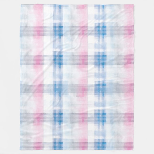 Chic Pink Blue Stripes Fleece Blanket (Front)