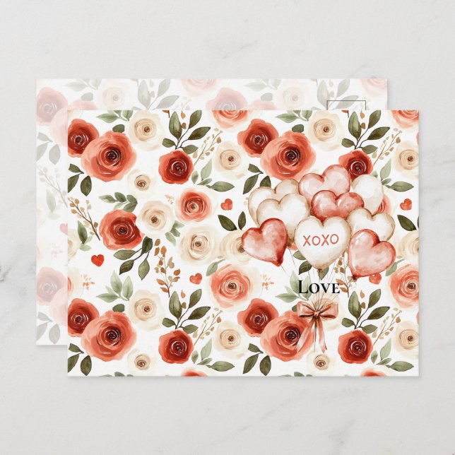 Chic Pink Blue Summer Floral Red Hair Girl Postcard (Front/Back)