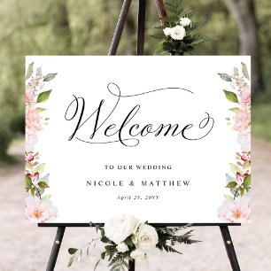 Chic Pink Blush and Rose Gold Wedding Welcome Sign