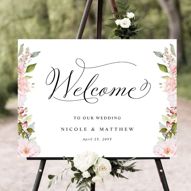 Chic Pink Blush and Rose Gold Wedding Welcome Sign (Creator Uploaded)