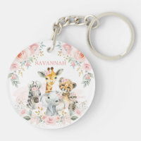 Chic Pink Blush Floral Jungle Safari Baby Animals 