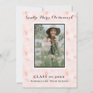 Chic Pink Blush Rose floral Minimalist graduation Announcement