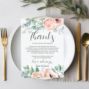 Chic Pink Blush Rose Floral Wedding QR Share Photo Thank You Card