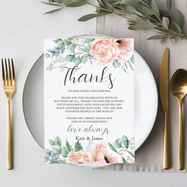 Chic Pink Blush Rose Floral Wedding QR Share Photo Thank You Card (Creator Uploaded)