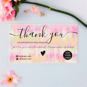 Chic pink boho tie dye watercolor order thank you business card