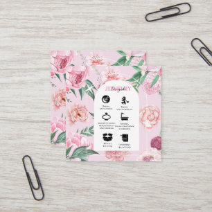 Chic Pink Boho Tropical Bohemian Watercolor Floral Square Business Card