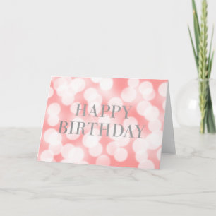 Chic Pink Bokeh Lights Faux Silver Happy Birthday Card