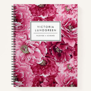 Chic Pink Botanical Peonies Pattern Notebook