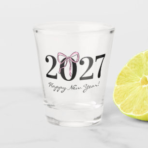 Chic Pink Bow 2027 New Year Party Shot Glass