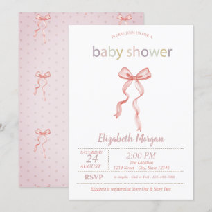 Chic Pink Bow Dotted Baby Shower  Invitation