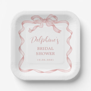 Chic Pink Bow Girl Baby Shower Paper Plate