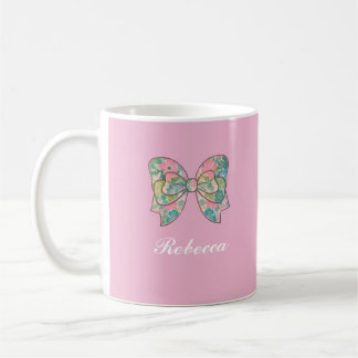 Chic Pink Bow Personalized Name Two-Tone Mug 