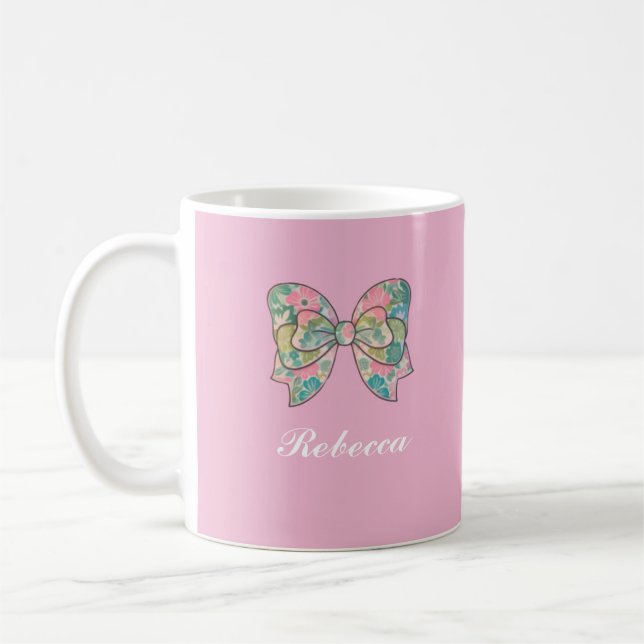 Chic Pink Bow Personalized Name Two-Tone Mug  (Left)