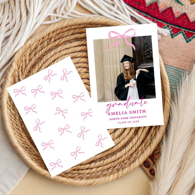 Chic Pink Bow University Graduation Party  Invitation (Creator Uploaded)