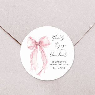 Chic Pink Bow Watercolor Bridal Shower Classic Round Sticker