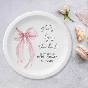 Chic Pink Bow Watercolor Bridal Shower Paper Plate