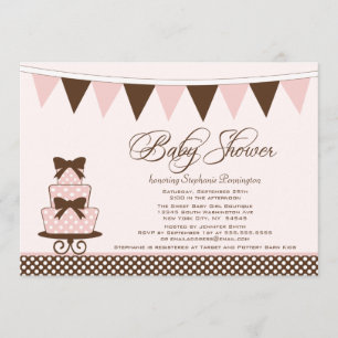 Chic pink + brown girls baby shower invitation
