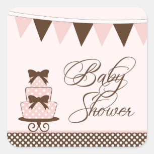 Chic pink + brown girls baby shower stickers
