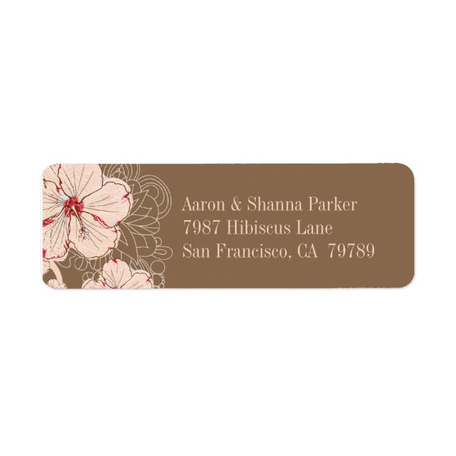 Chic pink brown hibiscus flower wedding address (Front)