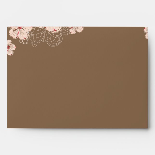 Chic pink brown hibiscus flower wedding envelope (Front)
