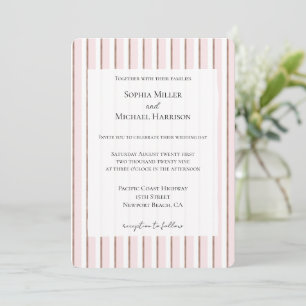 Chic Pink Brown White Stripes Wedding Invitation