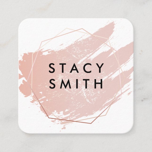 Chic Pink Brushed | Posh Artistic Geometric Square Business Card (Front)