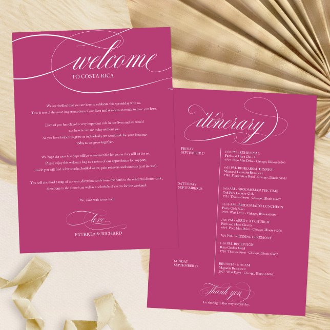 Chic Pink Cassis Wedding Weekend Welcome Itinerary Invitation (Creator Uploaded)