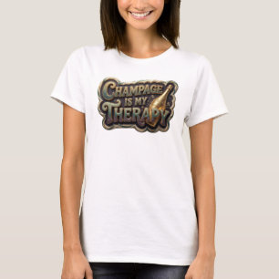 Chic Pink CHAMPAGNE IS MY THERAPY Artistic Motif T-Shirt