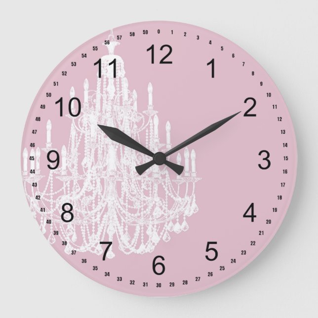 Chic Pink Chandelier Large Clock (Front)