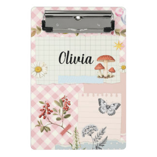 Chic Pink Chequered Mini Clipboard with Floral Acc