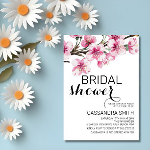 Chic Pink Cherry Blossom Botanical Bridal Shower Invitation