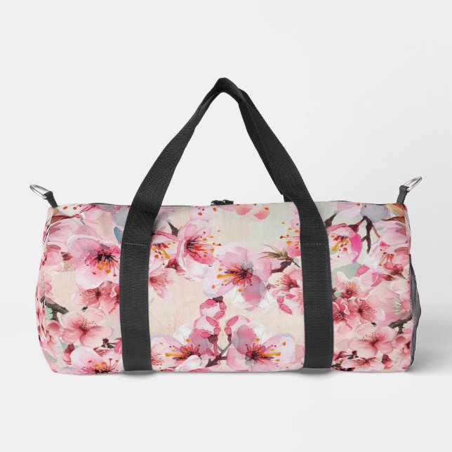 Chic Pink Cherry Blossom Duffle Bag (Front)