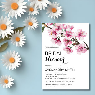 Chic Pink Cherry Blossom Floral Bridal Shower  Invitation
