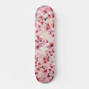 Chic Pink Cherry Blossom Skateboard 