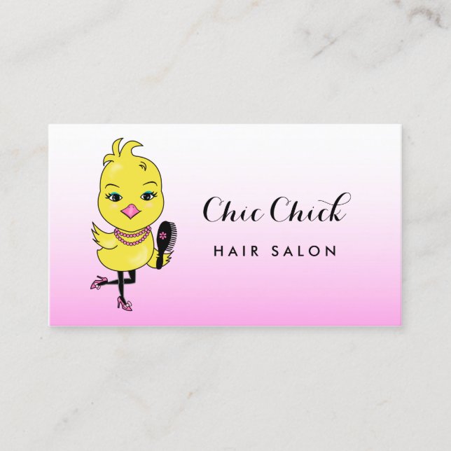 Chic Pink Chick With Brush Hair and Beauty Salon Business Card (Front)