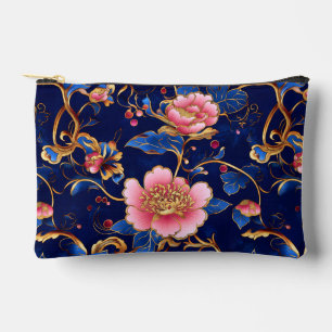 Chic pink cobalt blue floral pattern accessory pouch