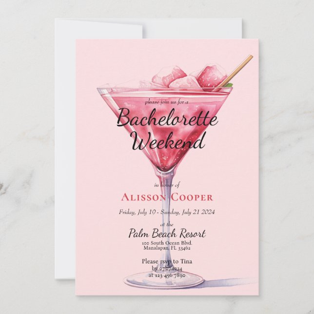 Chic Pink Cocktails | Bachelorette Weekend Invitation (Front)