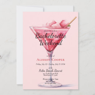 Chic Pink Cocktails   Bachelorette Weekend Invitation