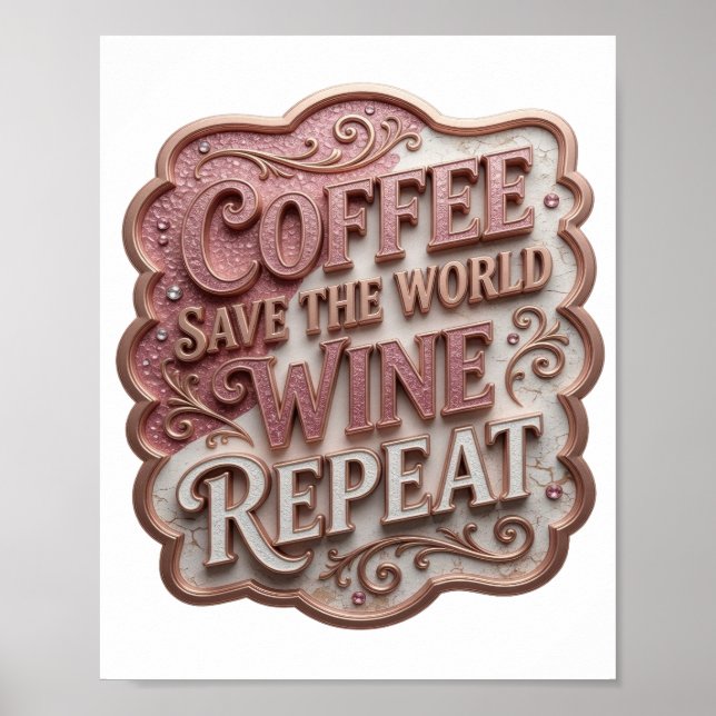 Chic Pink COFFEE SAVE THE WORLD WINE REPEAT Poster (Front)