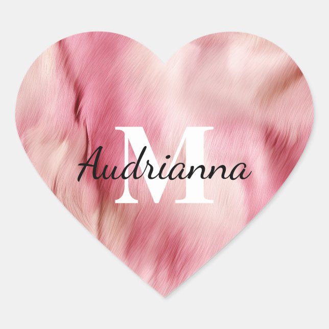 Chic Pink Cowgirl Cowhide Monogram Heart Sticker (Front)