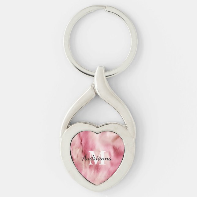 Chic Pink Cowgirl Cowhide Monogram Key Ring (Front)