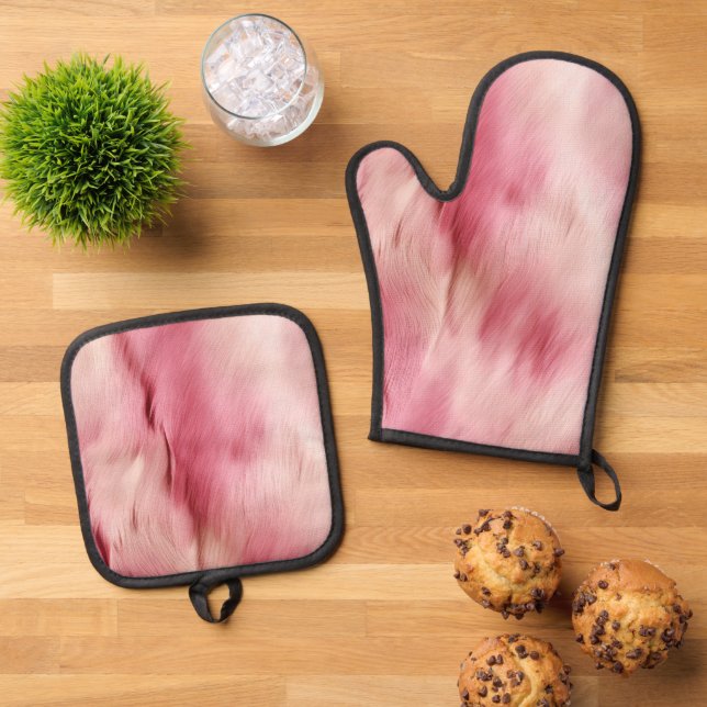 Chic Pink Cowgirl Cowhide  Oven Mitt & Pot Holder Set (Top Down)