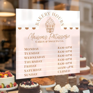 Chic Pink Cupcake Bakery Pastry Shop Store Hours Window Cling
