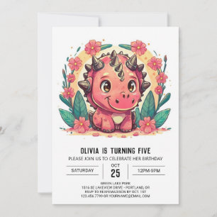 Chic Pink Custom Dinosaur Girl Birthday Invitation