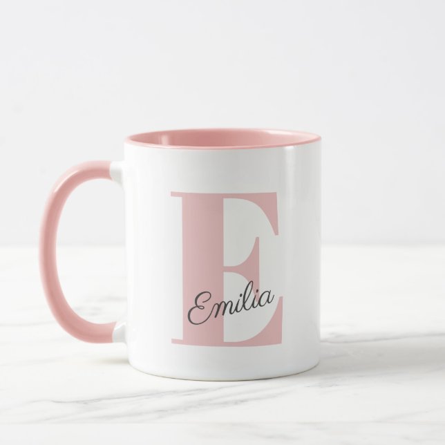 Chic pink Custom Monogram and Name Mug (Left)