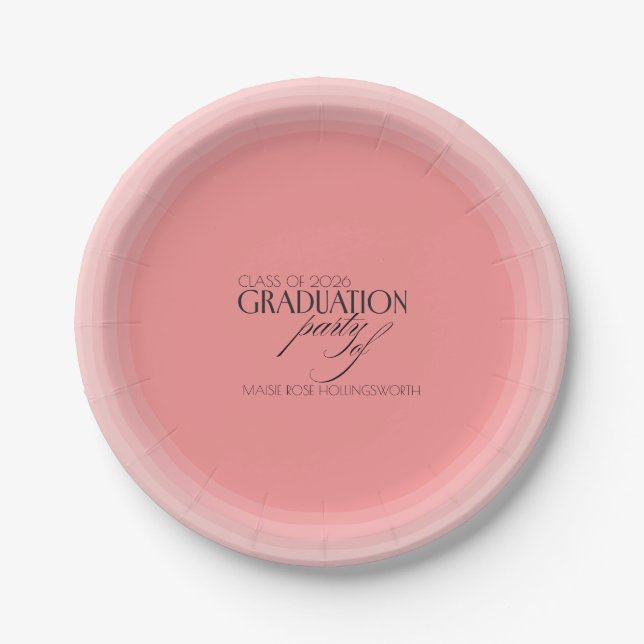 Chic pink customisable graduation party paper plate (Front)