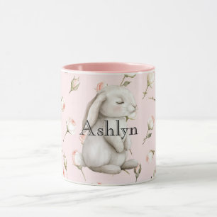 Chic Pink Cute Bunny Rose Floral Mug