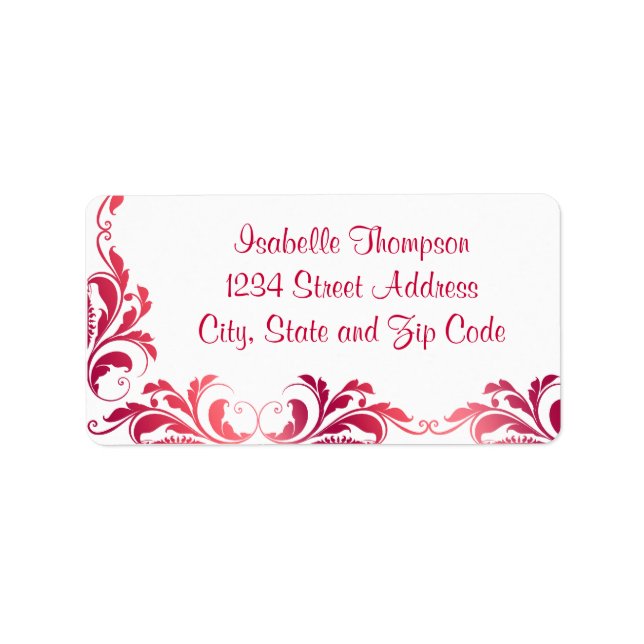 Chic Pink Damask Flourish Border Label (Front)
