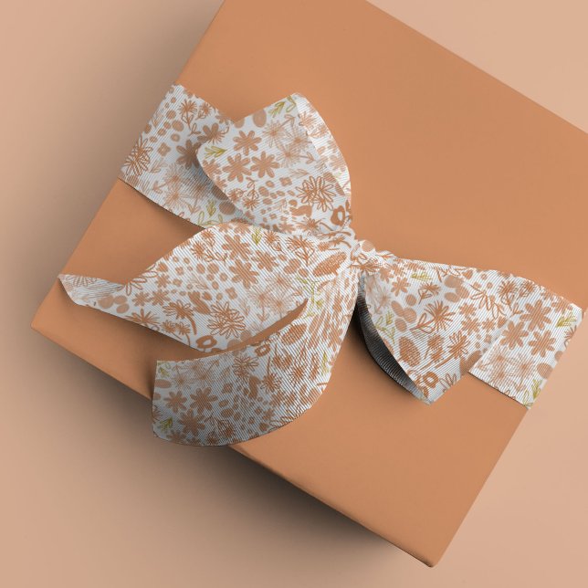 Chic Pink Ditzy Floral Satin Ribbon (Pink ditzy floral watercolor ribbon)