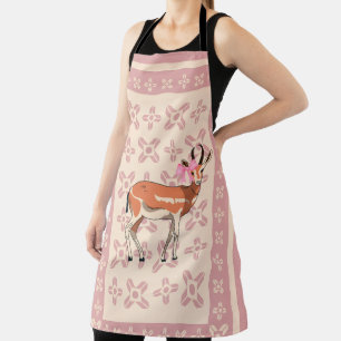 Chic Pink Doe-patterned Christmas Apron